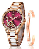 OLEVS Watches for Women Automatic Mechanical Self Winding Rose Gold Ladies Watch Diamond Dress Ceramic Bracelet Waterproof Female Wrist Watch