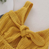 stylesilove Baby Girls Sleeveless Front Tie Bowknot Gauze Cotton Dress Toddler Girl Solid Sundress Summer Outfit