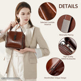 Genuine Leather Bucket Crossbody Shoulder Purse for Women | Scratch-Resistant Cowhide, 5 Pockets, Magnetic Snap, Silver Hardware, 3-Way Carry, Lightweight, Ideal Gift