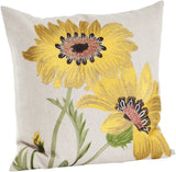 Fennco Styles Le Tournesol Embroidered Sunflower Decorative Throw Pillow, Filler Included, 18-Inch Square - Red Flower Cotton Linen Pillow for Home, Couch, Living Room and Bedroom Décor
