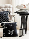 Fennco Styles Jacquard Butterfly Tassel Decorative Filled Throw Pillow 18" W X 18" L – Black Woven Square Cushion for Couch, Sofa, Bedroom, Office and Living Room Décor