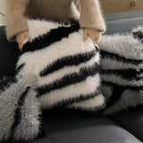 Fennco Styles Zebra Stripe Faux Fur Animal Design Decorative Throw Pillow Cover 18" W x 18" L – Grey Plush Cushion Case for Couch, Bedroom, Living Room and Office Décor