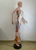Floral Print Cowl Neck Backless Maxi Dress