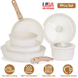 9Pcs Nonstick Cookware Set Kitchen Pots and Pans Set With Detachable Handles Tempered Glass Lids Dishwasher Oven Safe Aluminum Alloy Kitchen Cookware