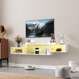 65.35" Wall Mounted Floating TV Stand with LED Lighting and Charging Station - White