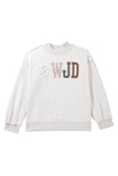 Gray WWJD Mix Pattern Letter Graphic Exposed Seam Loose Plus Size Sweatshirt
