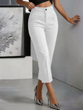 Women's High-Waisted Straight-Leg Pants – Drapey Cropped Fit