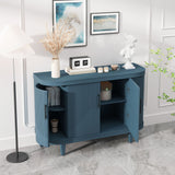 Curved Sideboard Wooden Console Table with Adjustable Shelves - Blue