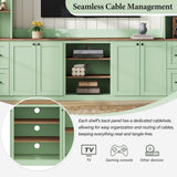 4-in-1 Entertainment Center Wall Unit with Bookshelf for TVs Up to 70" - Black, White, Green