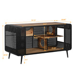 Modern Spacious Cat House with Fir Wood and Iron Frame - Black & Brown