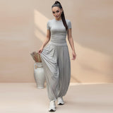 Women's Short Sleeve Fitted Tee & Wide-Leg Harem Pants Set