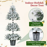 3-Piece Flocked Pre-Lit Christmas Tree Set