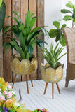 Set of 2 Metal Planter With Wood Legs Stand, L:D18.5x23.5" S:D15.