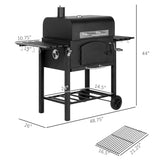 Charcoal Grill with Adjustable Height and Folding Shelves - Black Steel