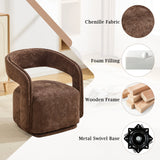 Chenille Fabric Swivel Accent Armchair, Brown Barrel Chair With Curved Backrest