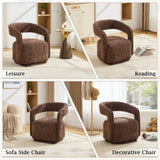 Chenille Fabric Swivel Accent Armchair, Brown Barrel Chair With Curved Backrest