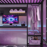 Queen Loft Bed with L-shaped Desk and USB Ports