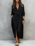 Women's Drawstring Waist Shirt Dress – Long Sleeve A-Line Midi
