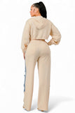 Denim Patchwork Hoodie & Wide-Leg Pant Set