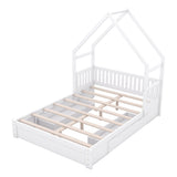 House Style Platform Bed With Guardrail And 2 Drawers