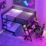 Full Size Bunk Bed With Built In Desk, Light, And 2 Drawers - Black