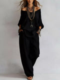 Off-Shoulder Loose Fit Top and Pants Two-Piece Set