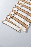 Khaki Stripe Contrast Trim Patchwork Casual Two-Piece Pants Set