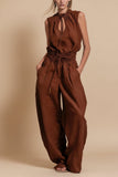 Women's Sleeveless High-Waist Wide-Leg Pleated Jumpsuit
