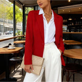 Women's Slim Fit Lapel Collar Long-Sleeve Blazer – Waist-Cinched
