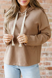Dark Khaki Thermal Textured Leopard Drawstring Baggy Hoodie