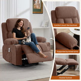 Swivel Rocker Recliner Chair with Vibration Massage and Heat for Living Room ,with Rocking Function and Side Pocket, USB Charge Port,2 cup holders