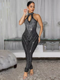 Sparkling Rhinestone Cutout Jumpsuit