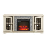 58" Modern TV Stand with Electric Fireplace and Storage - White