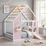 Twin House Bed with Slide, Ball Light Strip, Gray