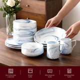 Marbled Round Ceramic Dinnerware Set with Plates and Bowls