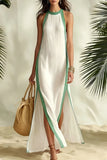 Striped Sleeveless Split Maxi Dress – Vacation & Casual Linen Dress