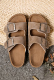 Medium Grey Retro Double Buckle PU Leather Faux Suede Platform Slippers
