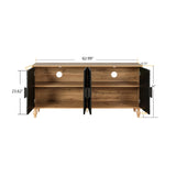 Black Carved Door TV Stand with Adjustable Shelves - Black & Natural