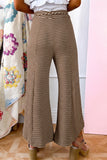 Khaki Stripe Patchwork Design Wide Leg Casual Pants