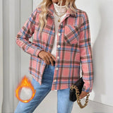Checkered Fleece-Lined Shacket with Chest Pockets