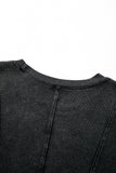 Black Exposed Seam Ribbed Long Sleeve Top