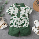 Styles I Love Toddler Little Boys Green Dinosaurs Printed Henley Shirt and Shorts 2pcs Short Sleeve Outfit Summer Clothes