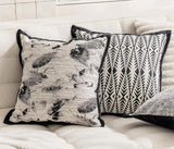 Fennco Styles Art Style Leaf Feather Design Jacquard Throw Pillow Cover 18" W X 18" L – Black Woven Square Cushion Case for Couch, Sofa, Bedroom, Office and Living Room Décor