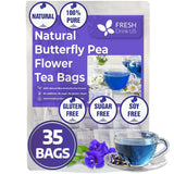 Premium Butterfly Pea Flowers, Tea Bags, 100% Natural and Pure from Butterfly Pea Flowers, Hand-made, Made With Natural Materials-Corn Fiber Tea Bag, Sugar/Caffeine/Gluten Free