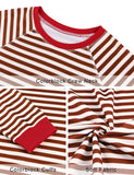 Misyula Style Plus Size Striped Crewneck Sweatshirt Red Brown Size XXL