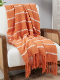 Fennco Styles Striped Design Tassel Throw Blanket 50" W x 60" L – Rust Woven Textured Blanket for Bed, Couch, Sofa, Holidays, Home Décor and Office Décor