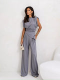 Satin Cowl Neck Top and Pants Set