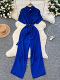 Button Front Wide Leg Jumpsuit
