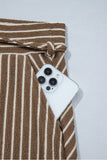 Khaki Stripe Patchwork Design Wide Leg Casual Pants