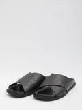 GUCCI Men's Leather Slide Sandals with Braided Strap and Embossed Logo - Comfortable Rubber Sole